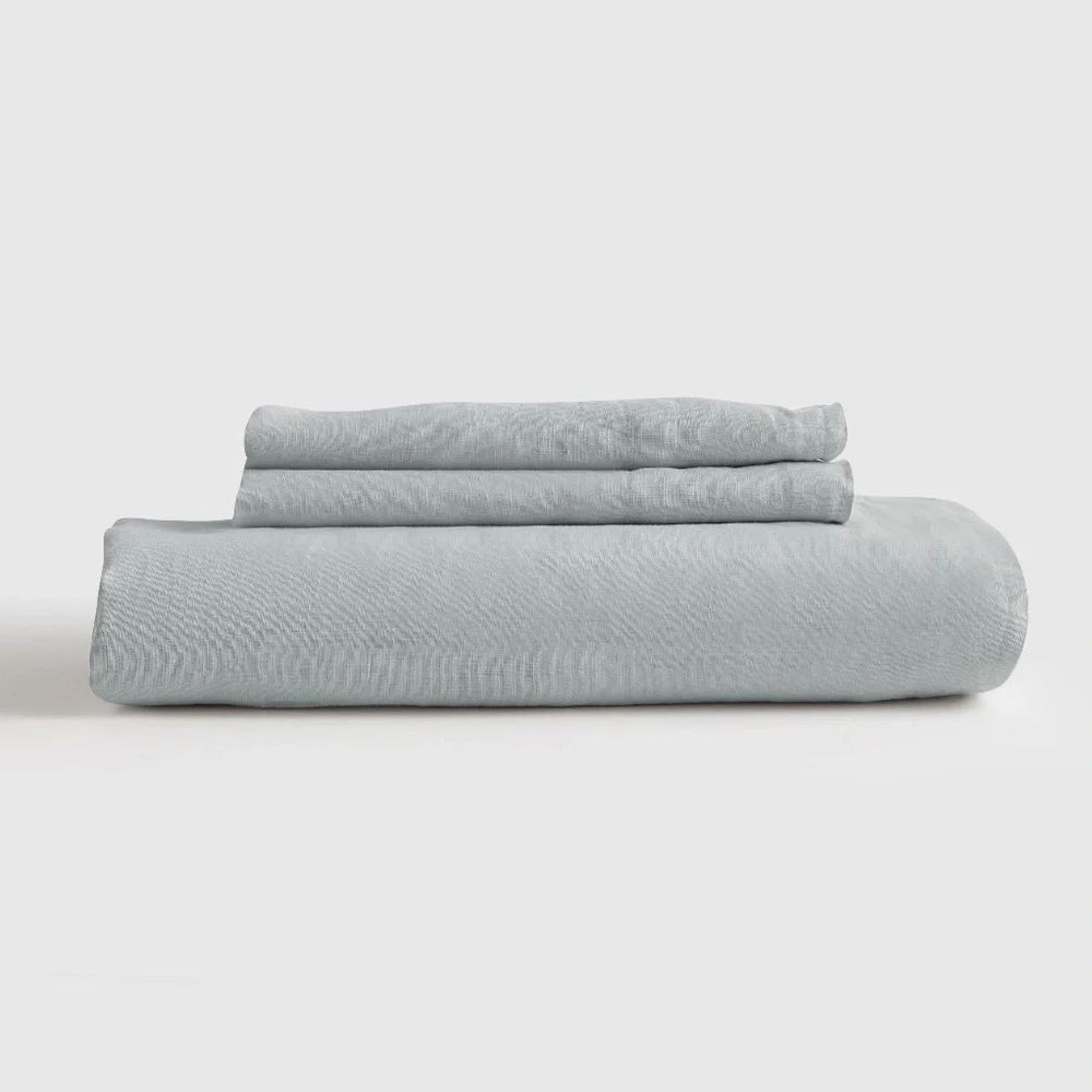 NWT Quince European Linen 3 Pc Fitted Sheet Set, King (Mist)